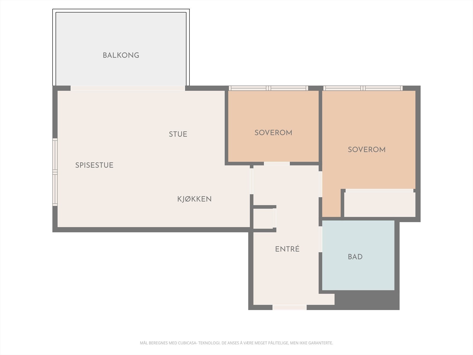 Leiligheten har en effektiv planløsning på 61 m² med to soverom og en sosial sone med åpen stue- og kjøkkenløsning. Galleribilde