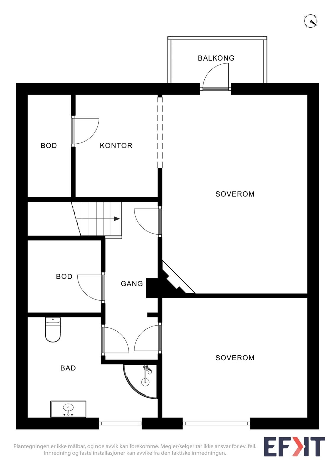Andre etasje inneholder to soverom, bad, to boder og en balkong. Galleribilde