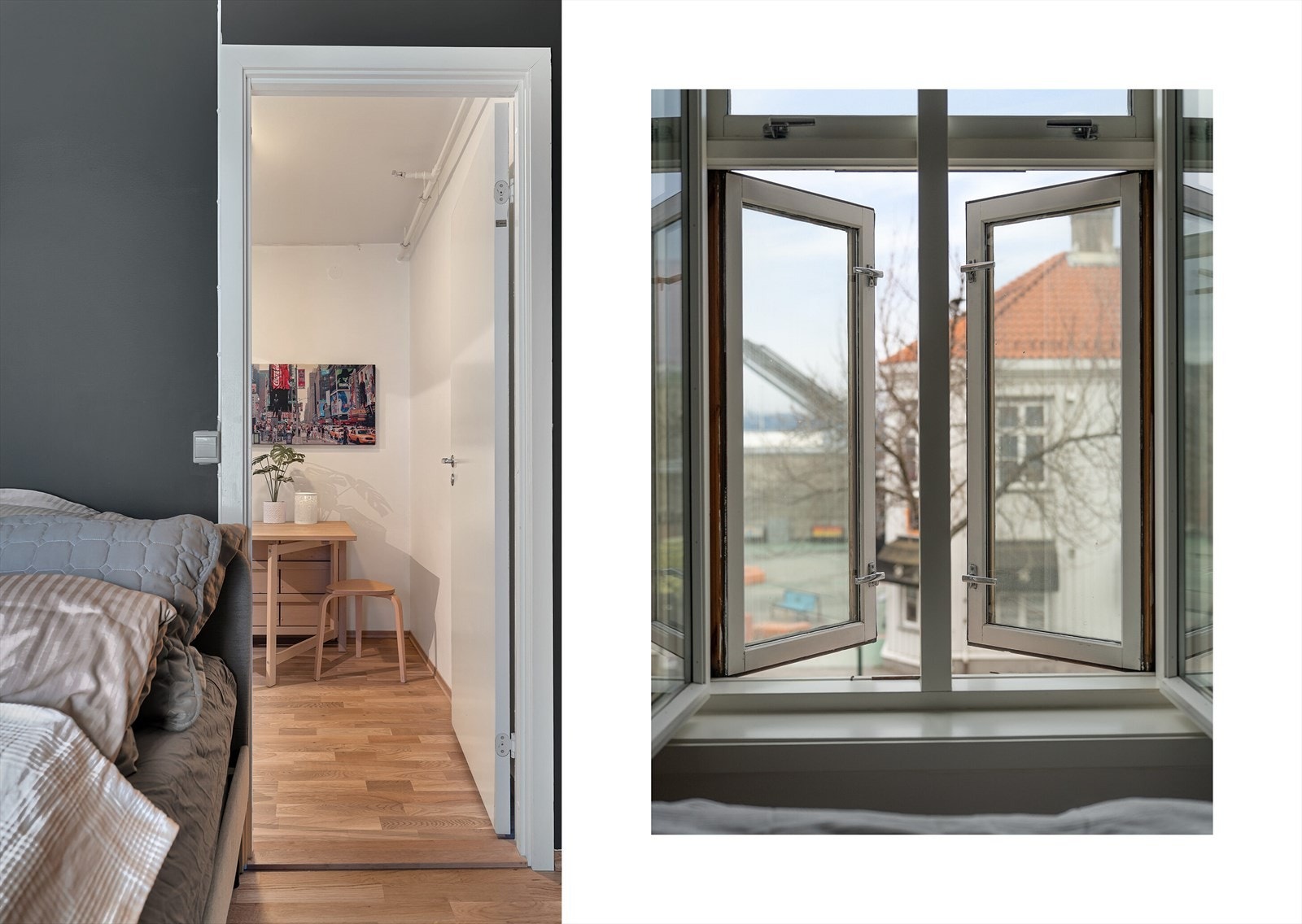 Bygget har dobble vinduer som gir veldig god issolering mot gate. Galleribilde