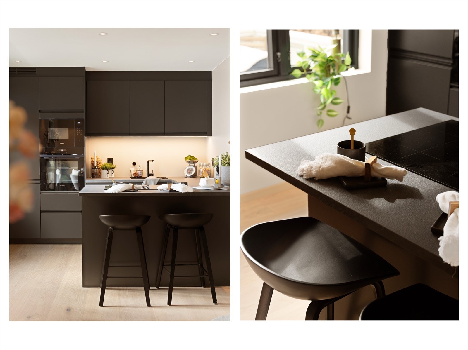 Kjøkkenet er utstyrt med kjøl/frys, oppvaskmaskin, induksjonstopp, mikrobølgeovn og stekeovn. Galleribilde