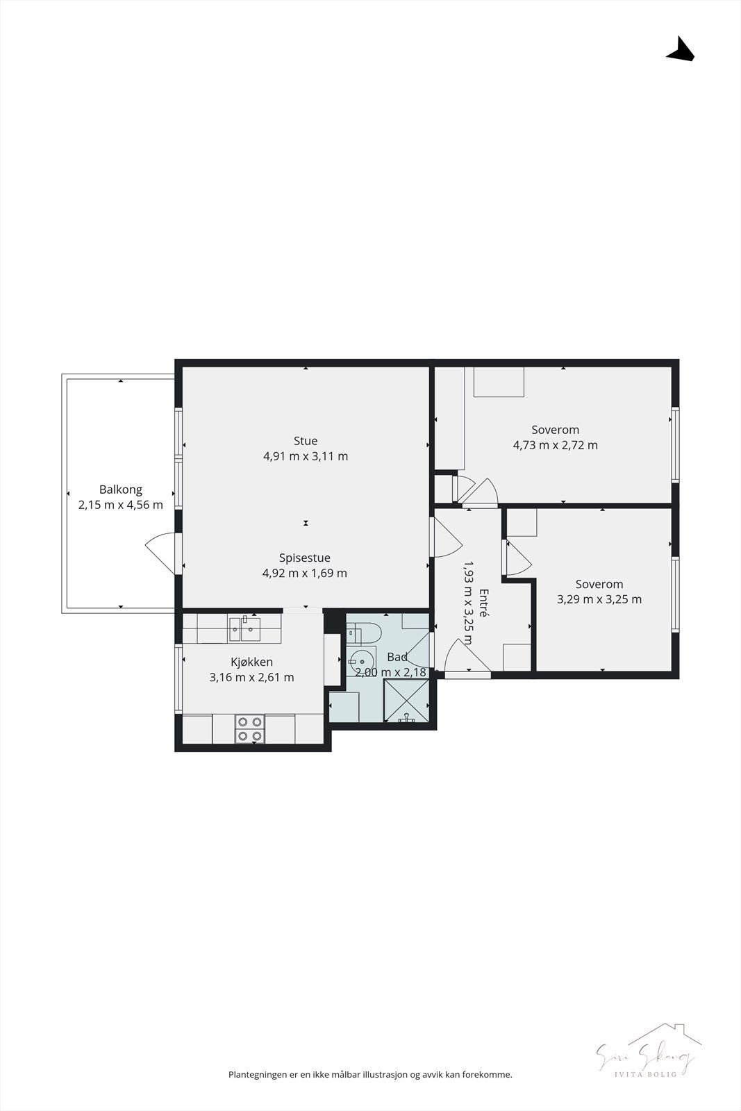 Plantegning i 2D av leiligheten. Galleribilde