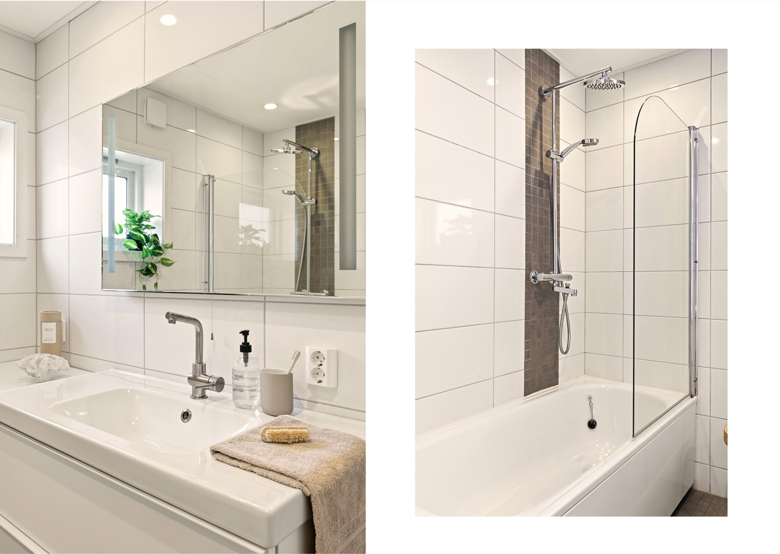 Badet har varme i gulv og fuktstyrt vifte på vegg. Galleribilde