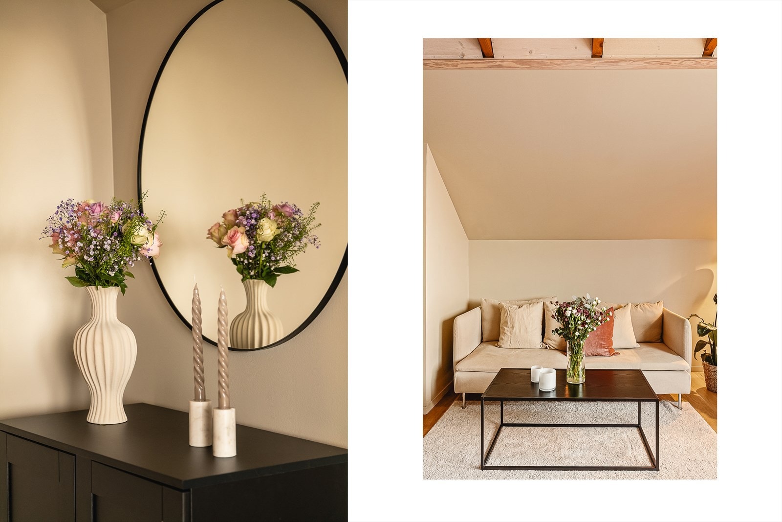 Gjennomgående i leiligheten er det behagelige og tidløse farger. Galleribilde