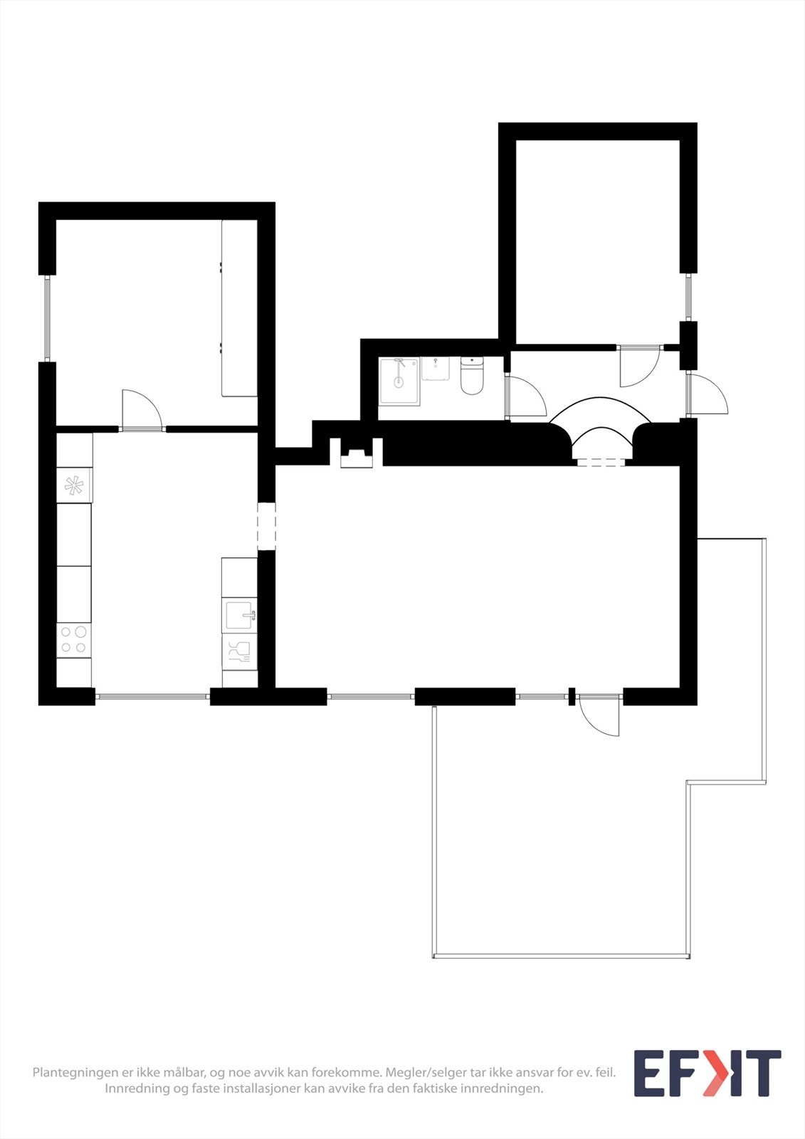 Plantegning er ikke målbar, og noe avvik kan forekomme. Megler/selger tar ikke ansvar for ev. feil. Innredning og faste installasjoner kan avvike fra den faktiske innredningen. Galleribilde