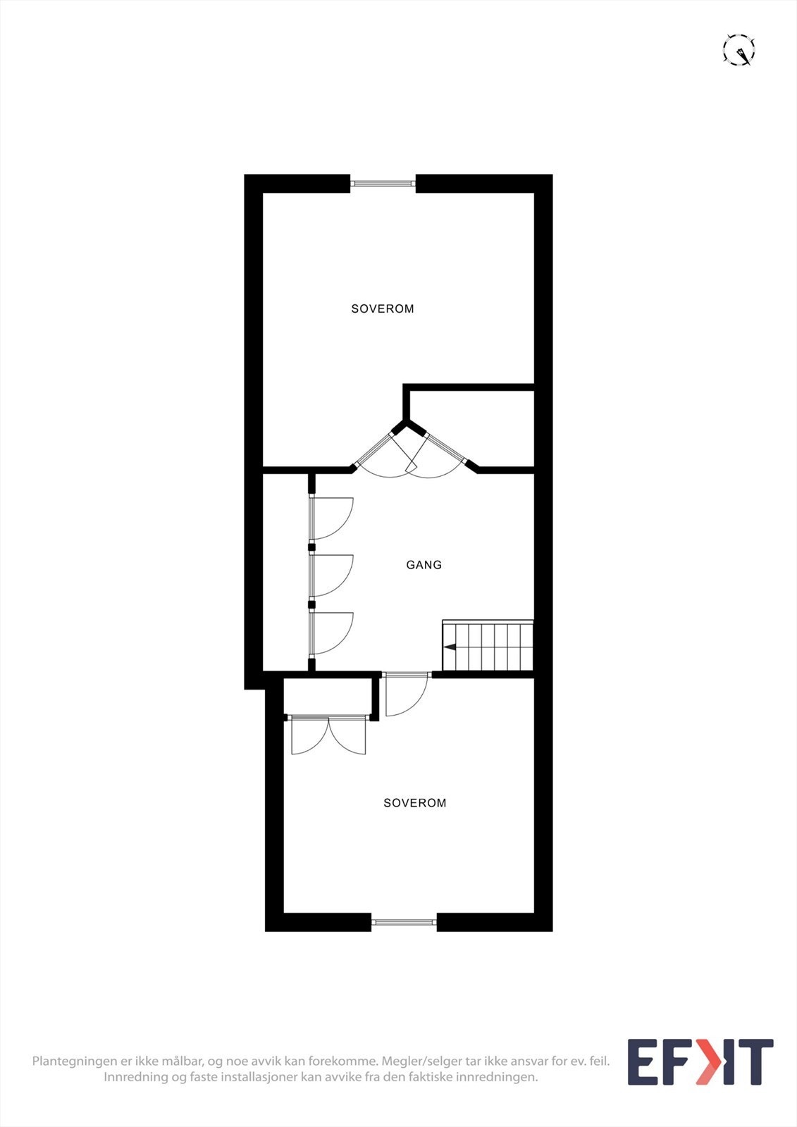 Plantegning 2. etasje - I 2.etasje er det i tillegg to rom innredet som soverom, men grunnet lavere takhøyde er disse ikke målbare. Galleribilde