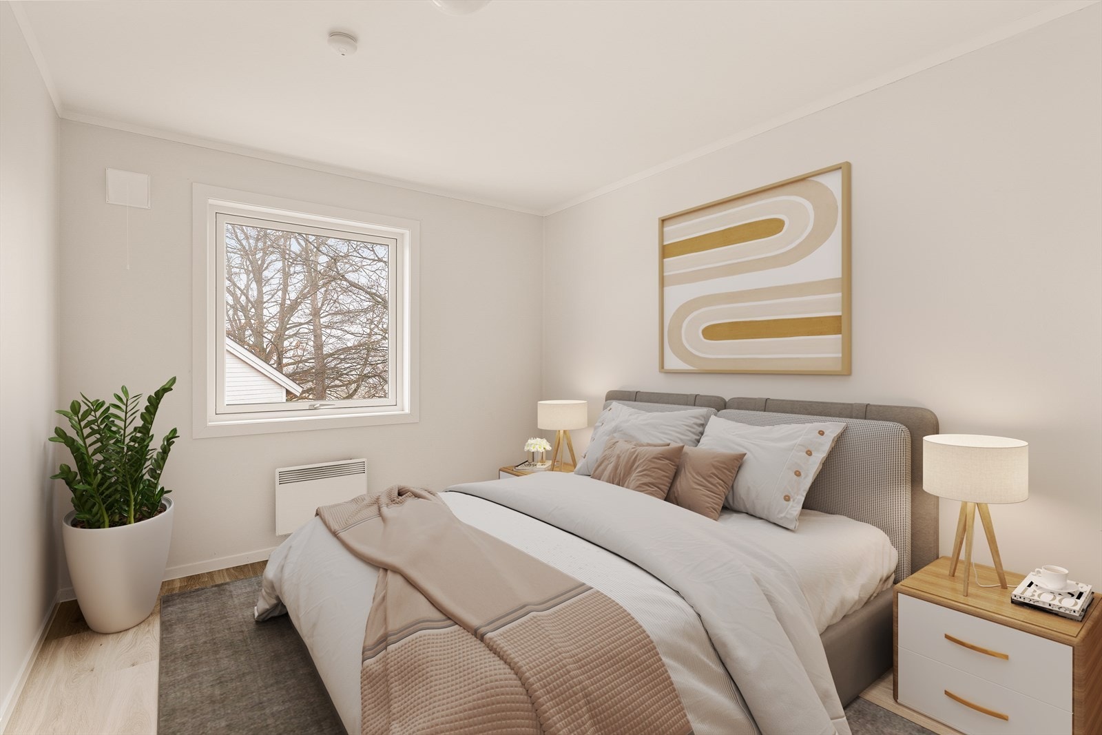 Et lunt og innbydende soverom med plass for personlig preg. Galleribilde