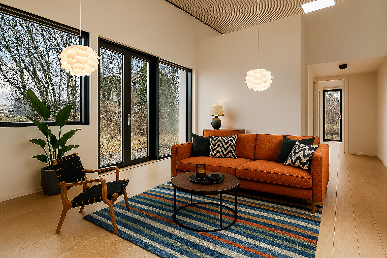 Stue og kjøkken. Bildet er digitalt møblert og redigert. Galleribilde