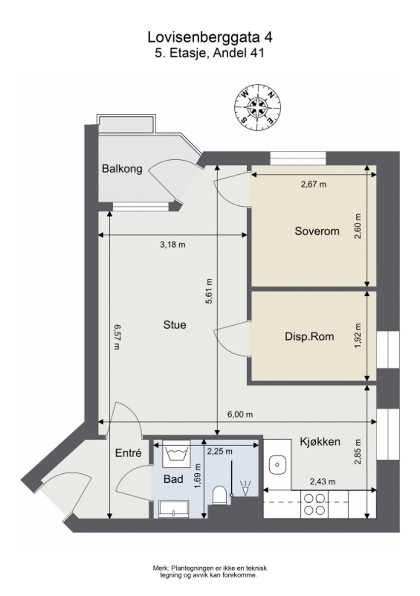 Plantegning. Leiligheten ligger i øverste etasje med heisadkomst til etasjeplan. Galleribilde
