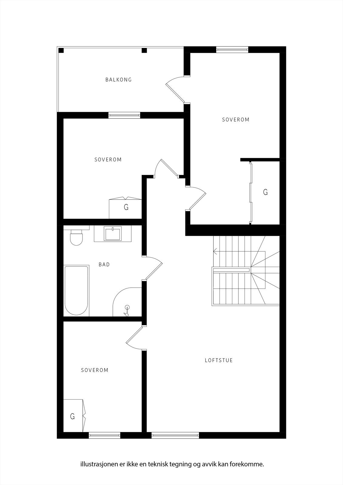Oppe har du familiens etasje. Et herlig sted å trekke seg tilbake til når det er opptatt med forening nede. Ekstra balkong også i denne etasjen. Galleribilde