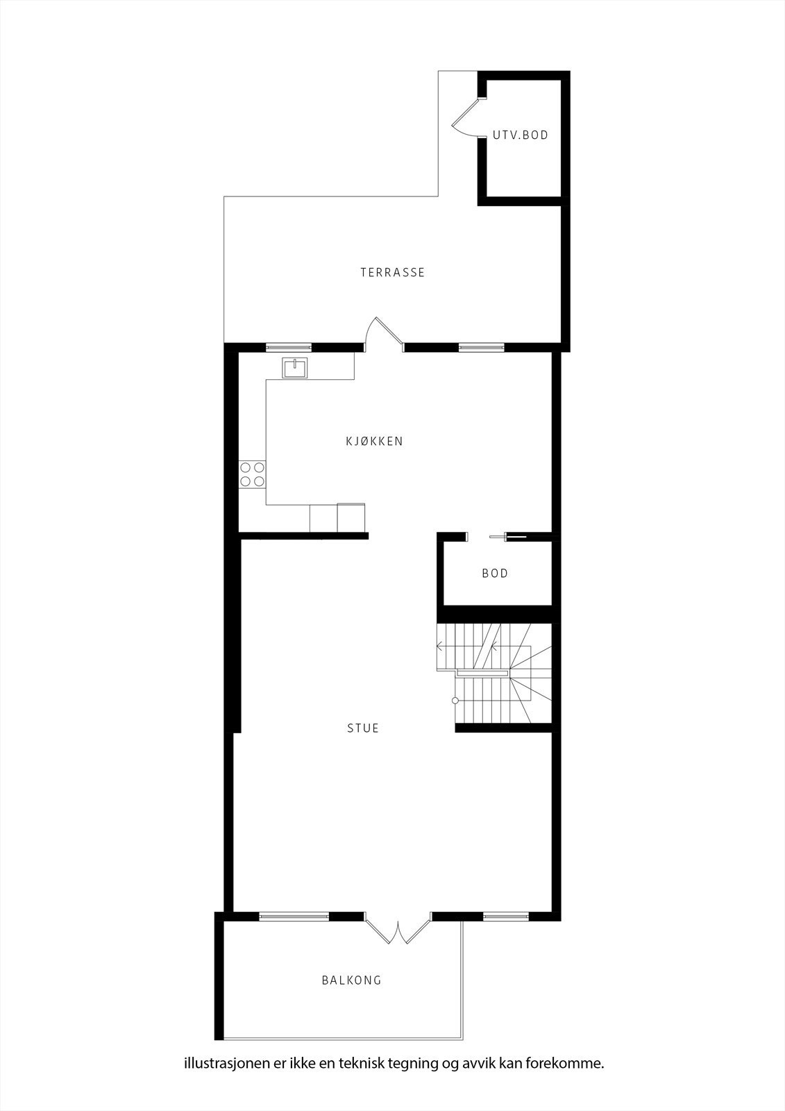 Hovedetasjen med store, åpne oppholdsrom - prefekt i hverdagen og med besøkende. Fin flyt mellom inne og ute for mat på fine dager. Galleribilde