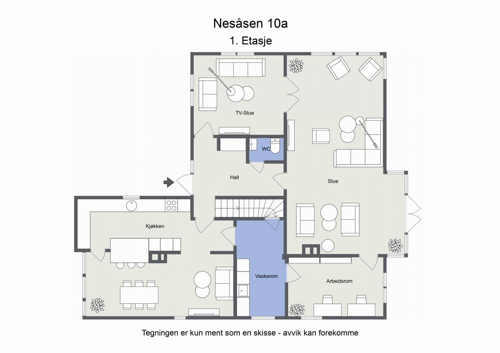 Omtrentlig planskisse, 1. etasje Galleribilde