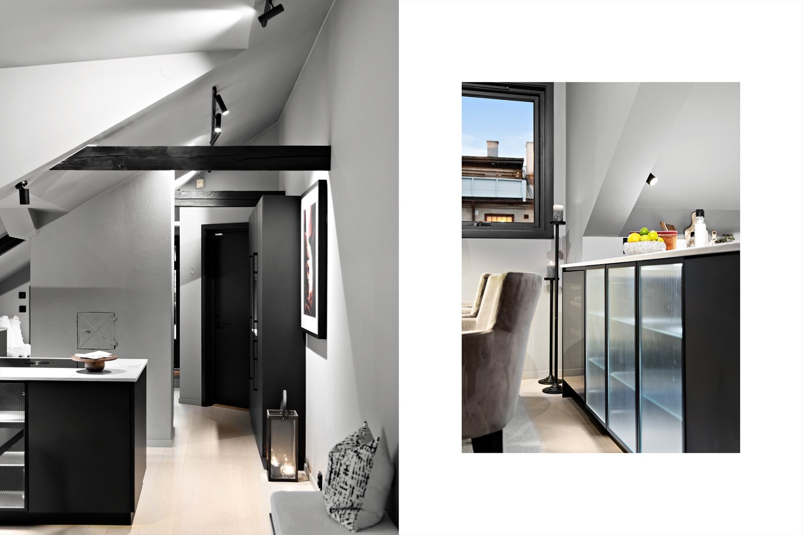 Integrert i kjøkkenet finner man opplyste skap for lagring, samt integrert vinskap. Galleribilde