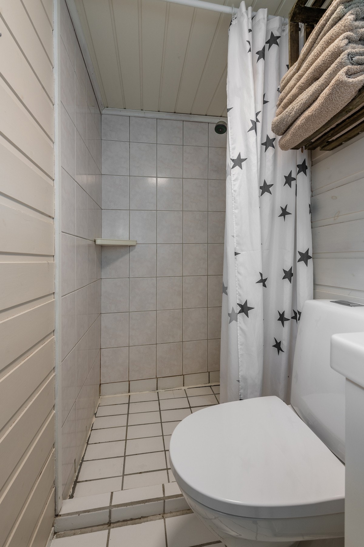 Badet har toalett, servant og dusjhjørne Galleribilde