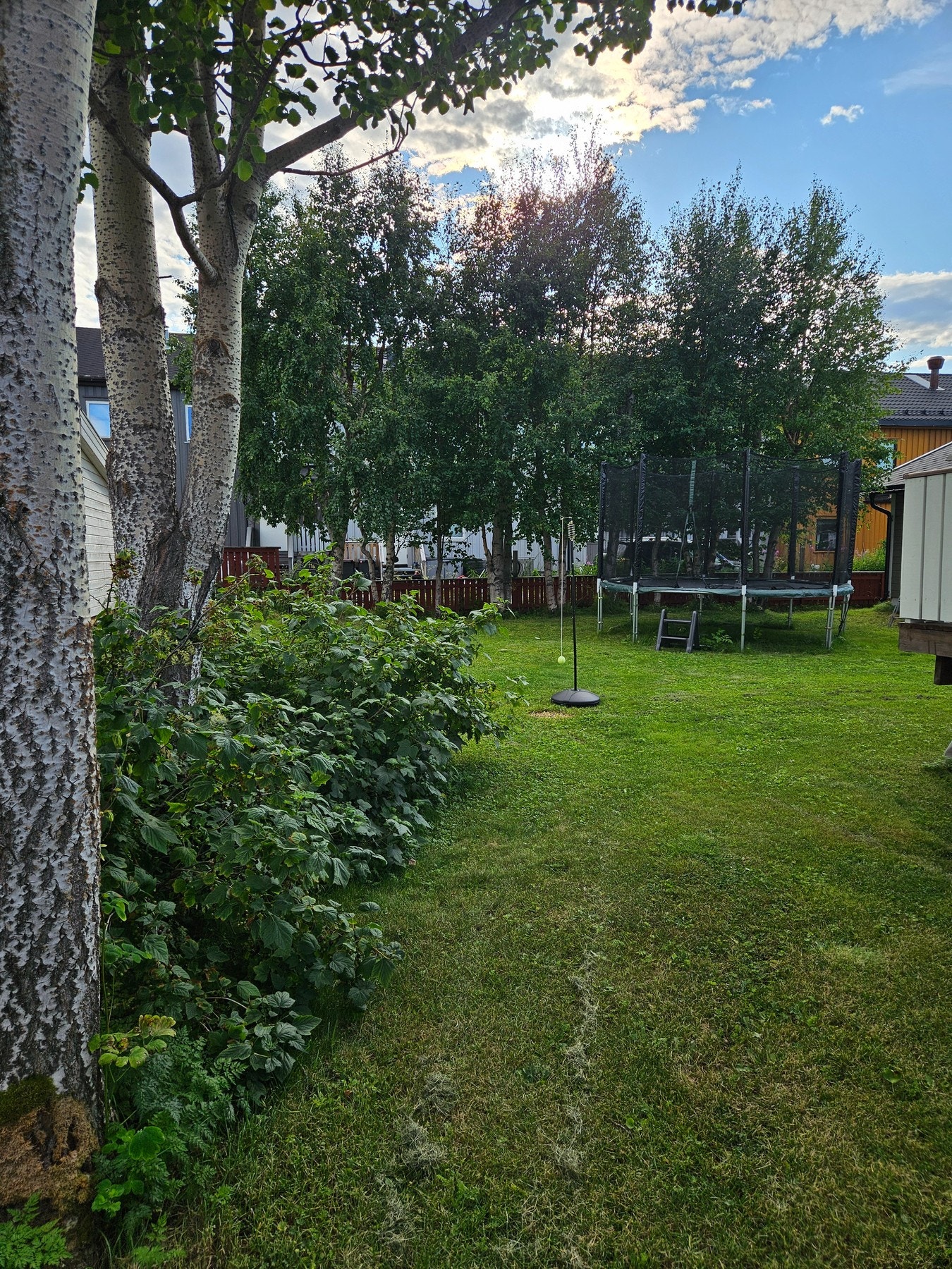 Hage med gode muligheter for trampoline, huske og andre aktiviteter for hele familien Galleribilde