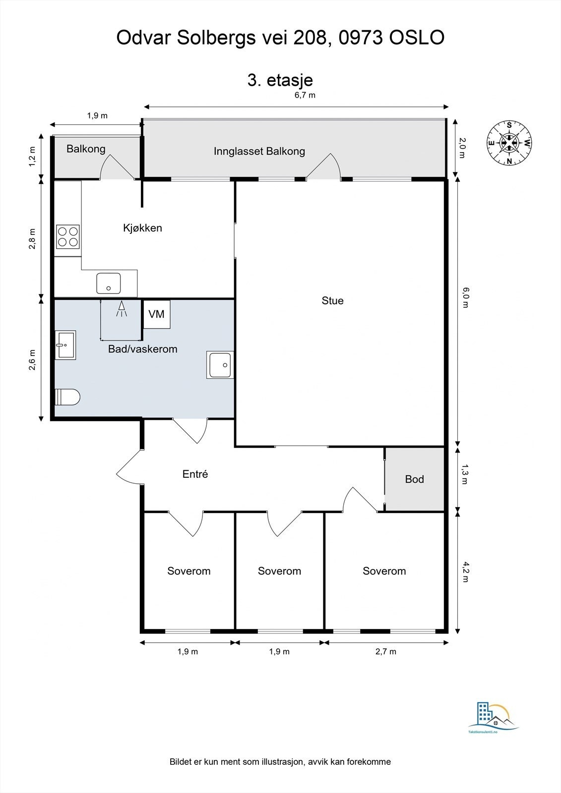 Leiligheten har en familievennlig planløsning på 89 m² med tre soverom og to balkonger. To medfølgende boder og garasjeplass gir rikelig med lagring og parkering. Galleribilde