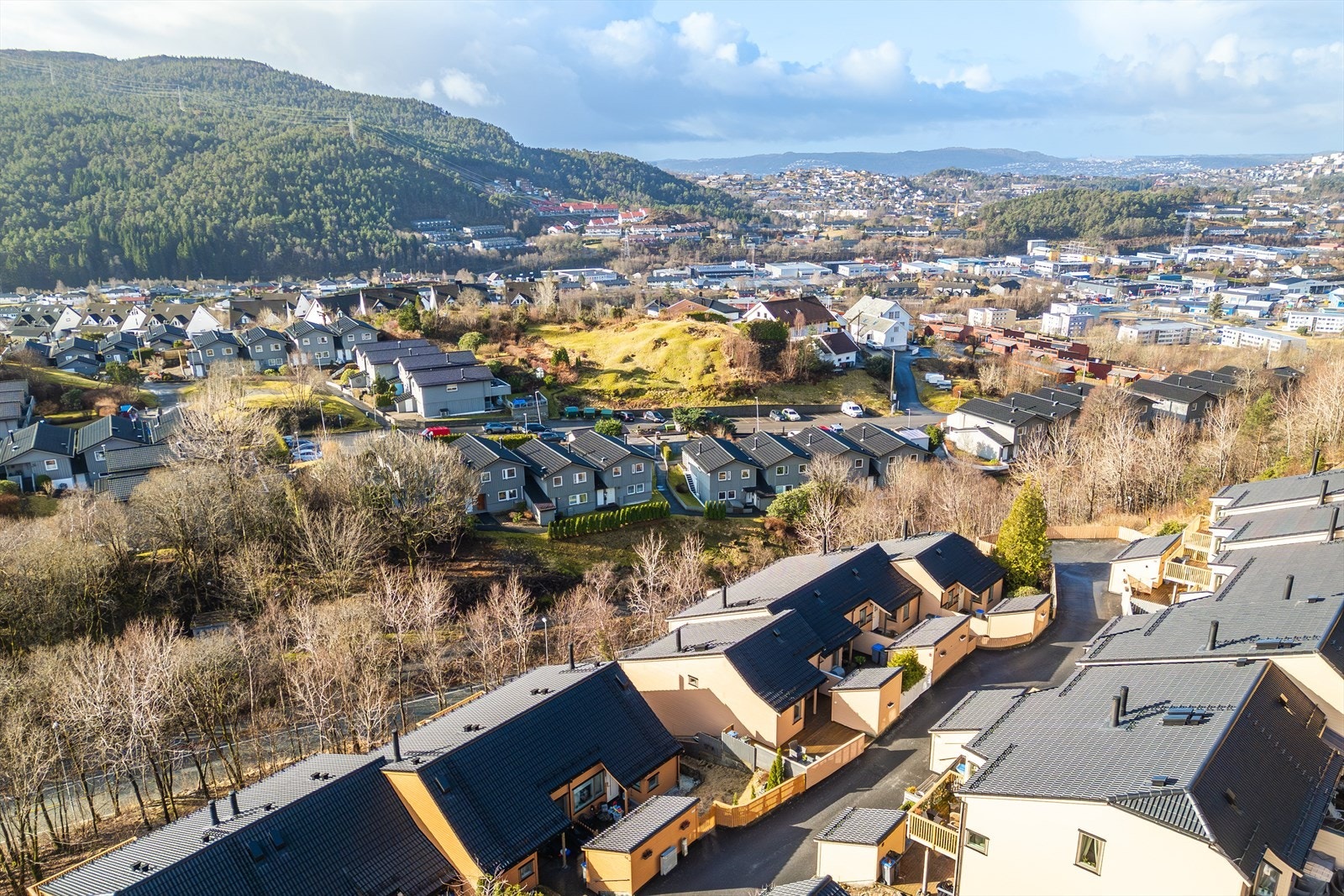 Fellesområdene er flott opparbeidet med asfalterte stikkveier med parkering, lekeplasser, ballplass, grøntarealer samt diverse prydbusker/beplantning m.m. Galleribilde