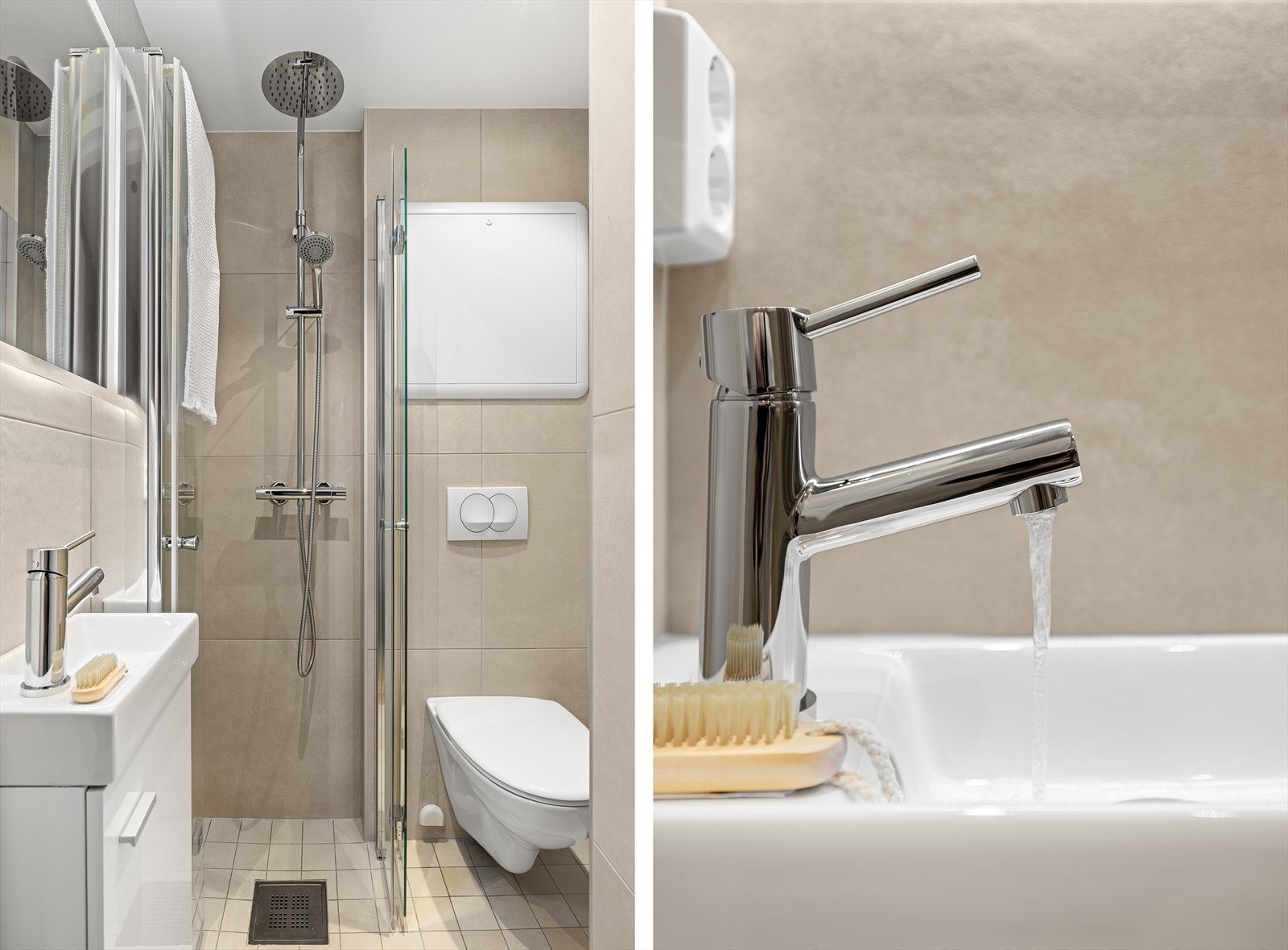 Badet er 1,4 m² og har varmekabler i gulv og var nytt i 2023. Galleribilde