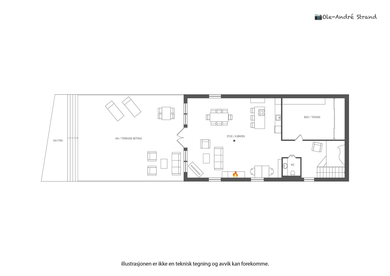 Innhold underetasje | Gang/trapperom (14,2 m²), toalettrom (3,1 m²), stue/kjøkken (72,4 m²) og kjellerrom/teknisk rom (23,9 m²). I tillegg terrasse/kaianlegg på 91 m² Galleribilde