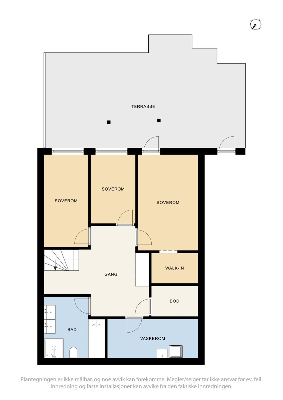 Underetasjen er en egen soveavdeling med tre soverom, bad, vaskerom og bod. Galleribilde