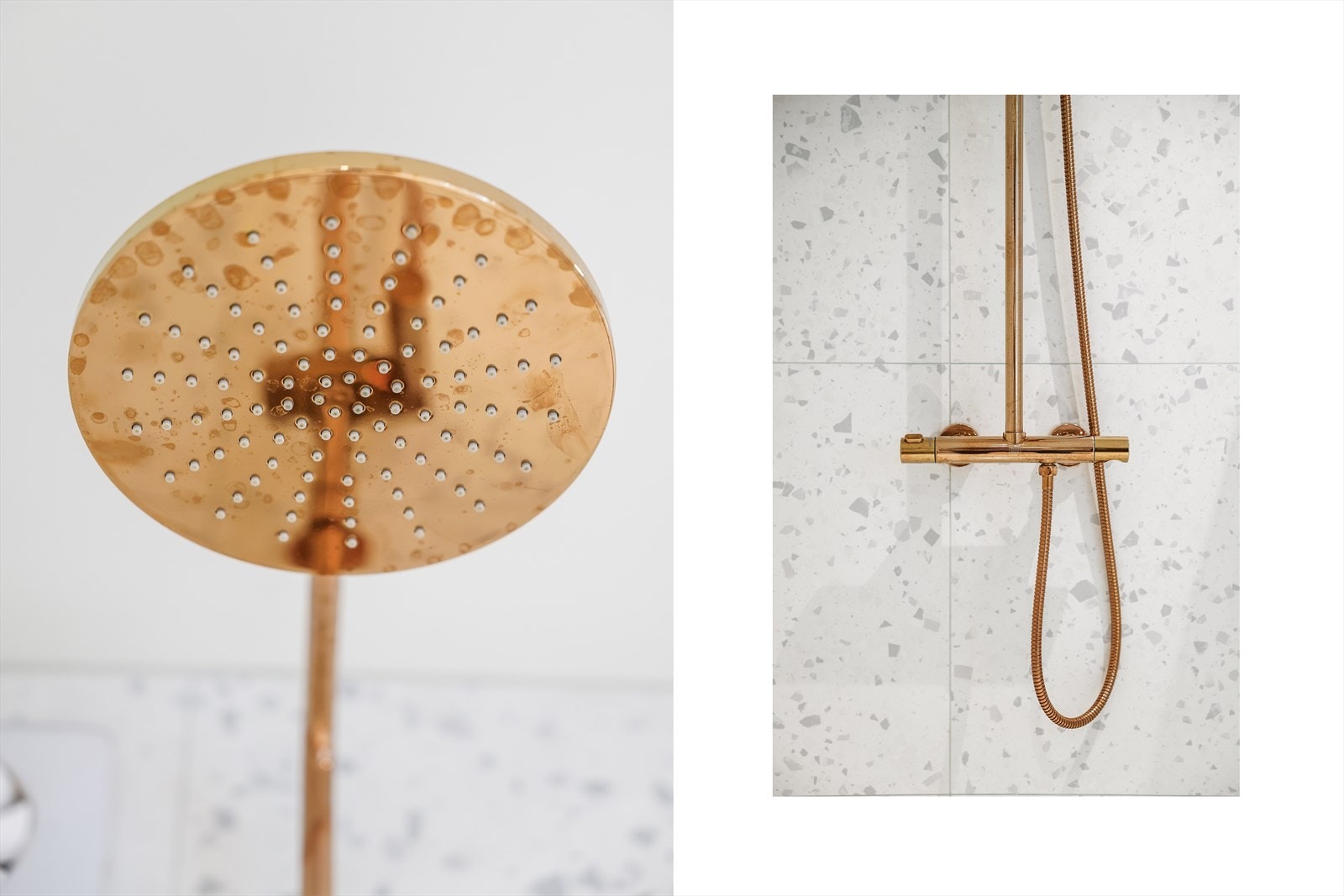 Dusjområdet fremstår som både lekkert og moderne, med en stilfull dusjløsning, som tilfører badet et eksklusivt og trendy preg, og skaper en flott kontrast til de øvrige overflatene i rommet og bidrar til et gjennomført og harmonisk uttrykk. Galleribilde