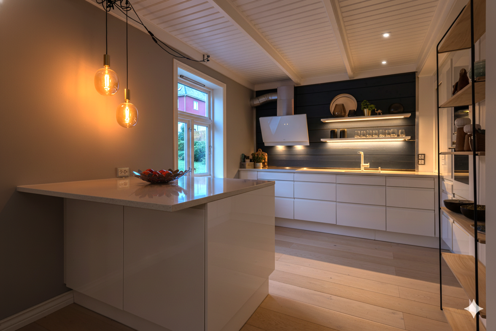 TIdløst og pent kjøkken. (Lyssetting på bilde 1-7 er redigert ved hjelp av KI og avvik kan forekomme) Galleribilde