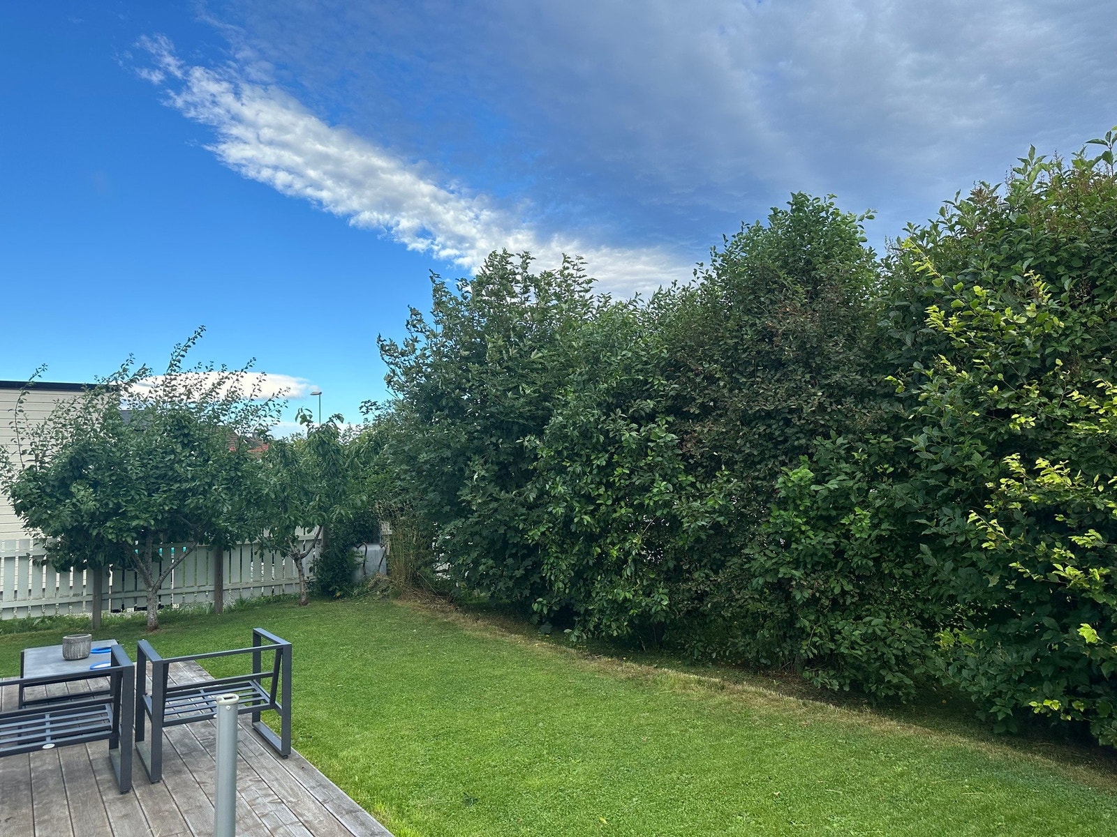 Selgers eget sommerbilde, viser at hagen er tilbaketrukket, i rolige og skjermede omgivelser. Galleribilde