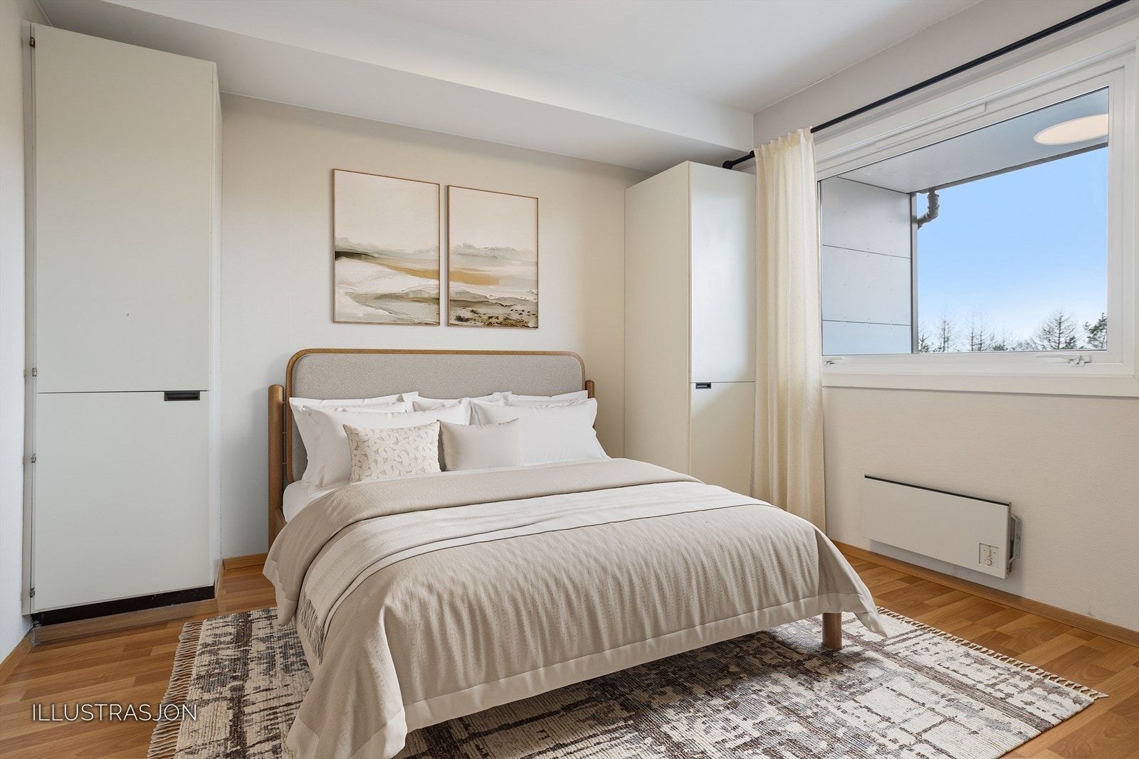 Soverommet er umøblert idag ( digital møblering). Galleribilde