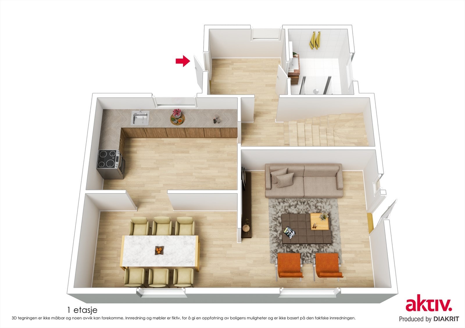 3D plantegning 1.etg. Galleribilde