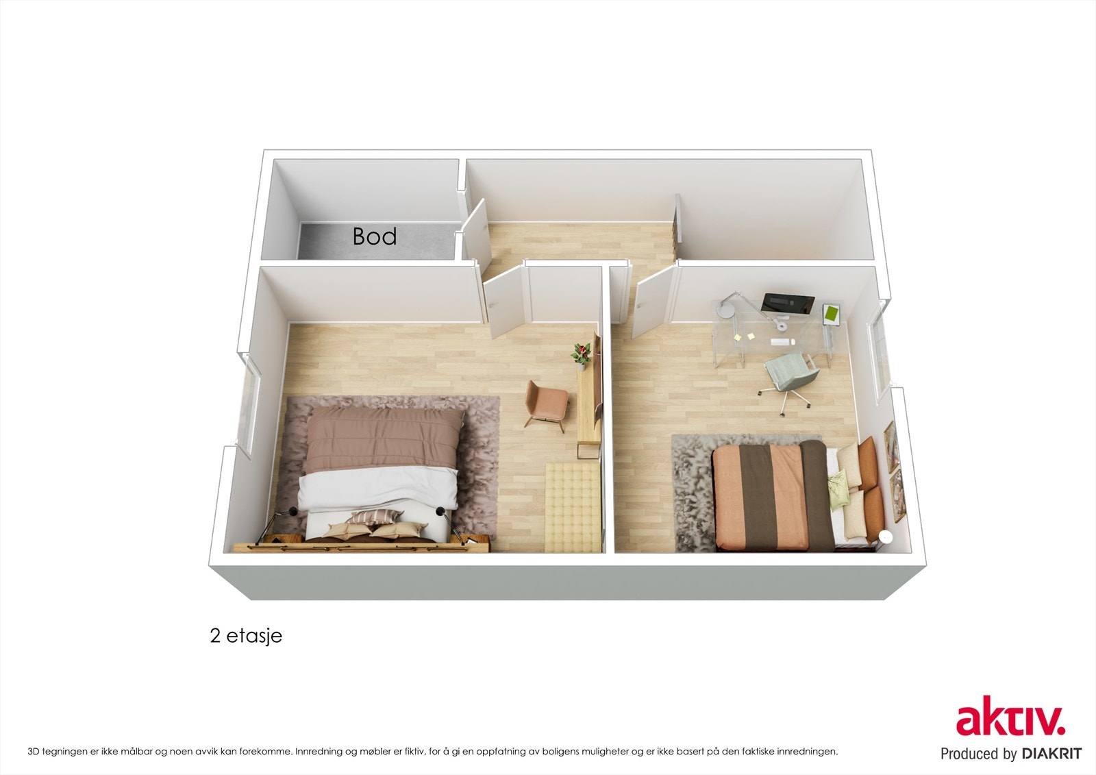 3D plantegning 2.etg. Galleribilde