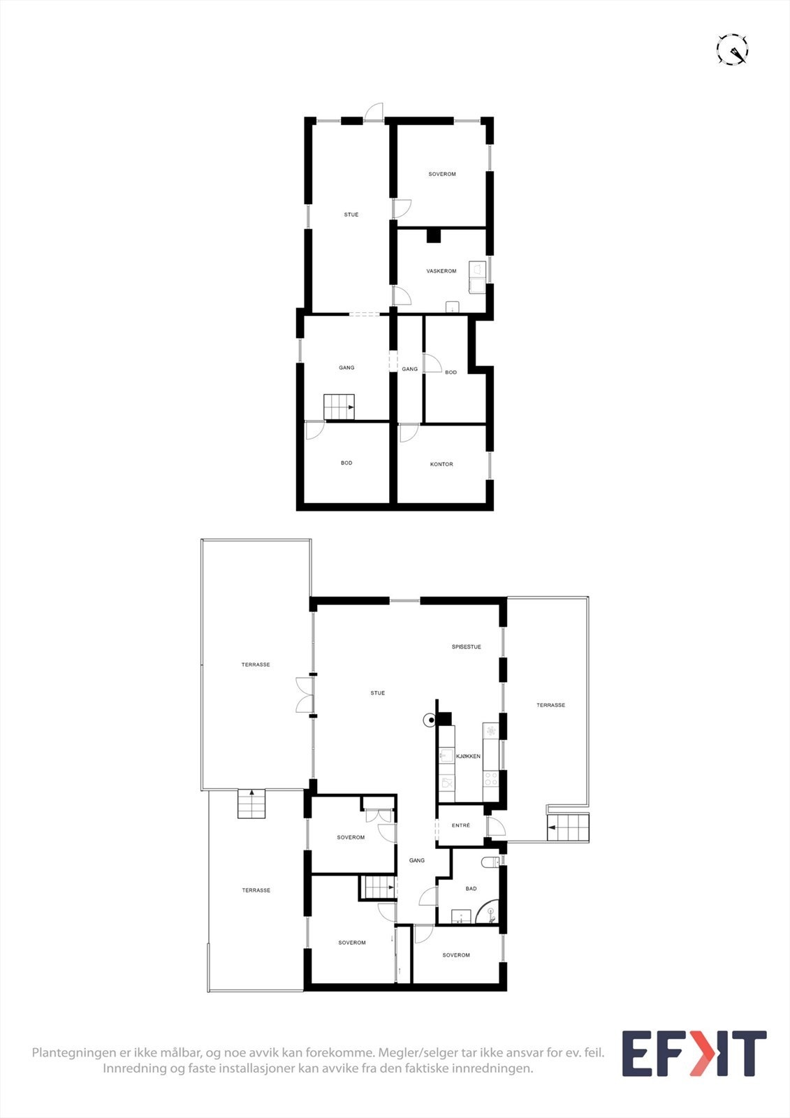 Boligen har et samlet internt bruksareal på 183 m² fordelt over to plan, med en klar soneinndeling. Galleribilde