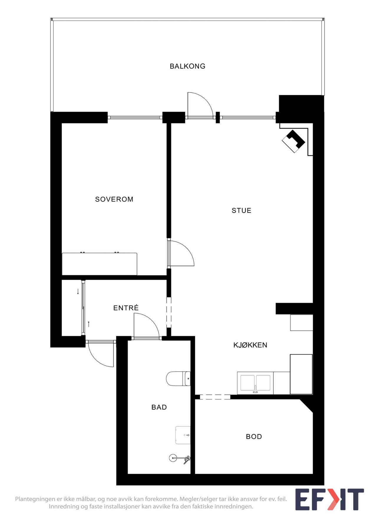 Plantegning som viser planløsning av leiligheten. Galleribilde