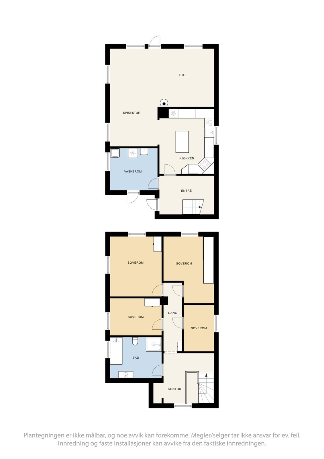 Boligen har et bruksareal på 151 m² og en familievennlig planløsning, med sosiale soner i første etasje og en egen soveromsavdeling i andre. Galleribilde
