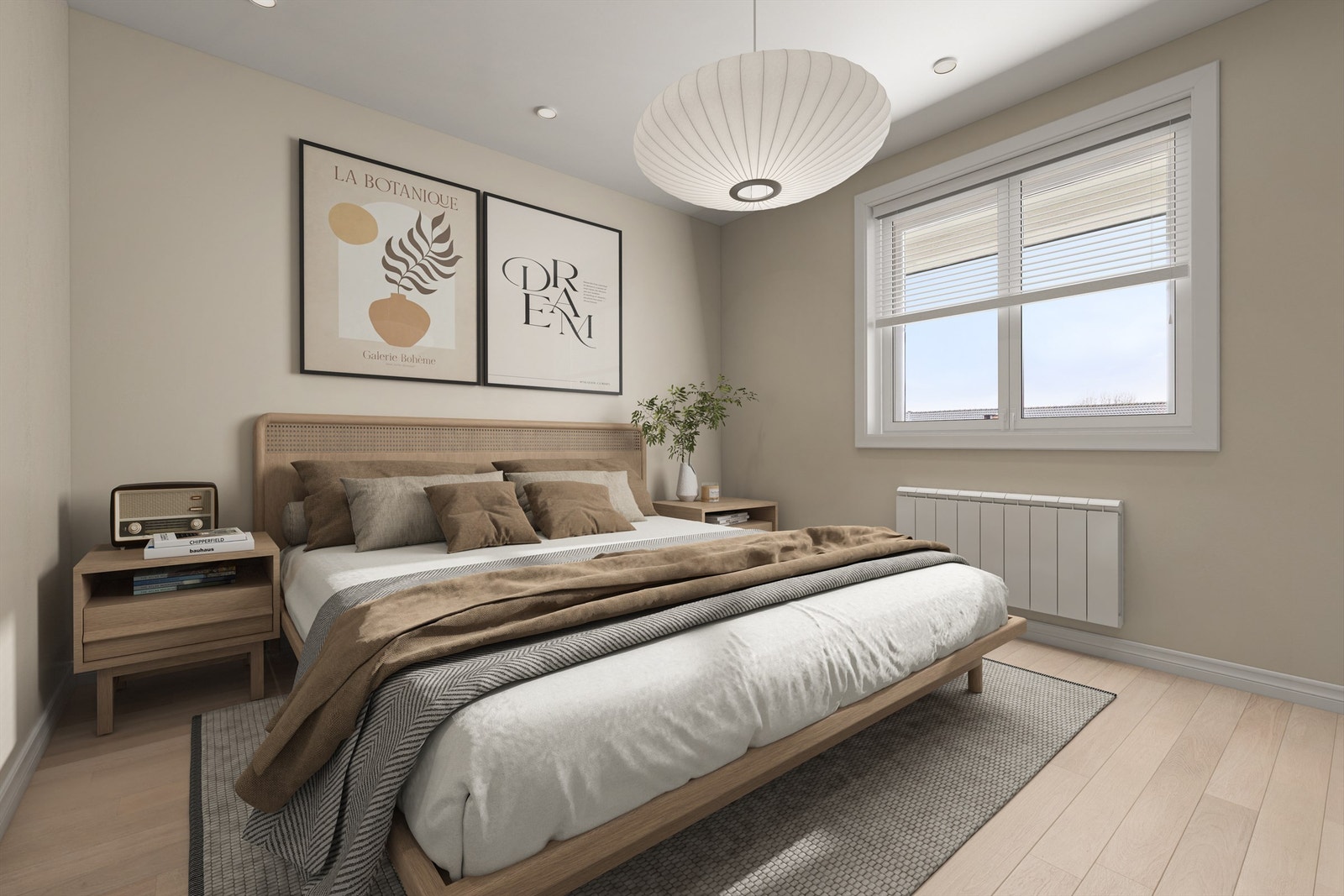 Soverom presentert med virtuell styling for å vise innredningsmuligheter. Galleribilde