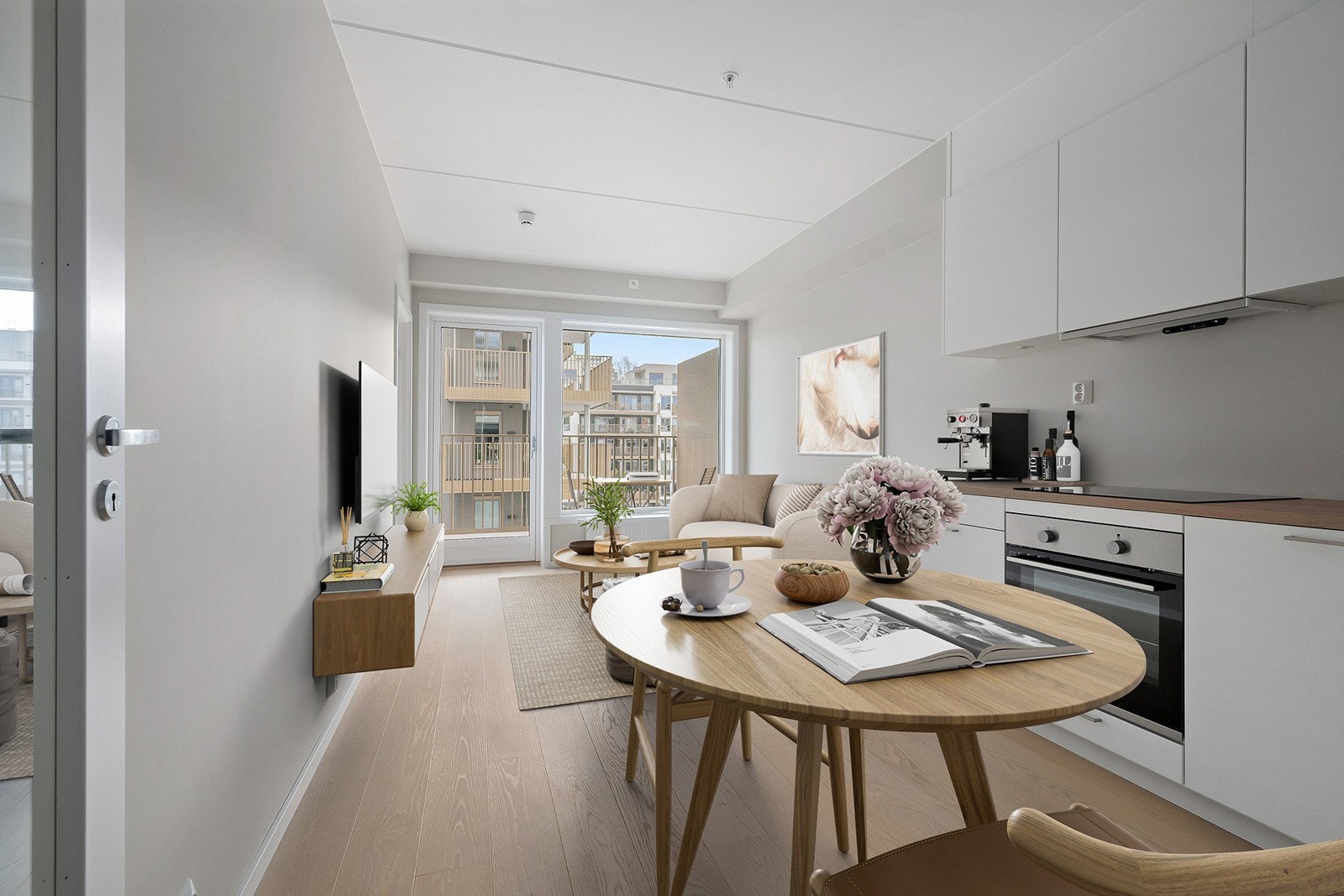 Velkommen til Skårersletta 46B, 5. etasje. Bilde er digital møblert. Foto: Frode Røang/Diakrit Galleribilde