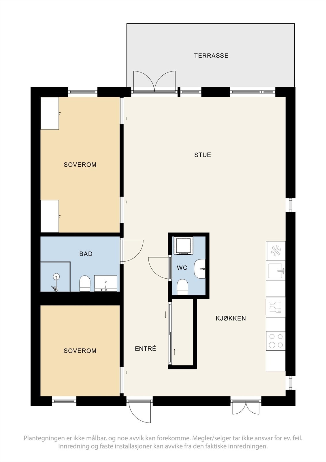 Arealeffektiv planløsning på 68 m² (BRA-i). Galleribilde