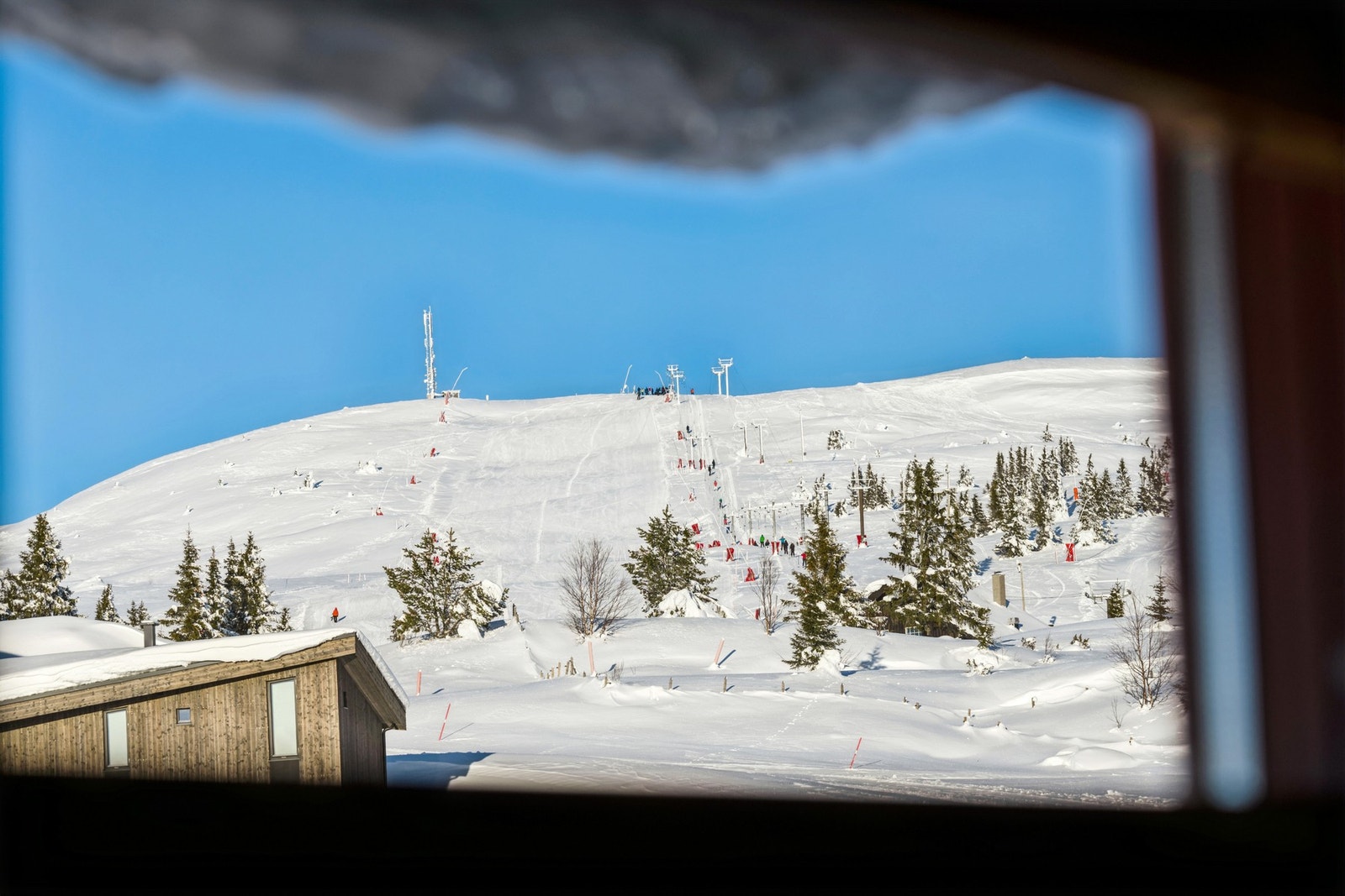 Alpinbakke og akemuligheter rett utenfor vinduet. Galleribilde