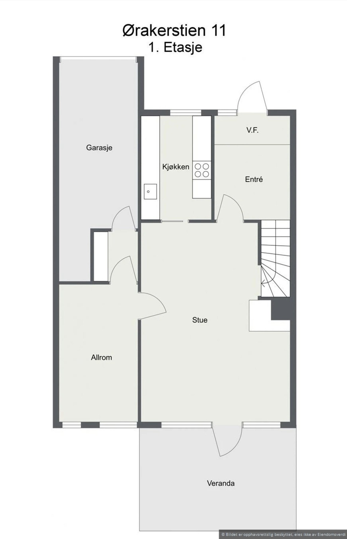 Plantegning 1 etasje. Plantegning er kun ment som illustrasjon. Rommene er beskrevet til hva de faktisk brukes til. Galleribilde