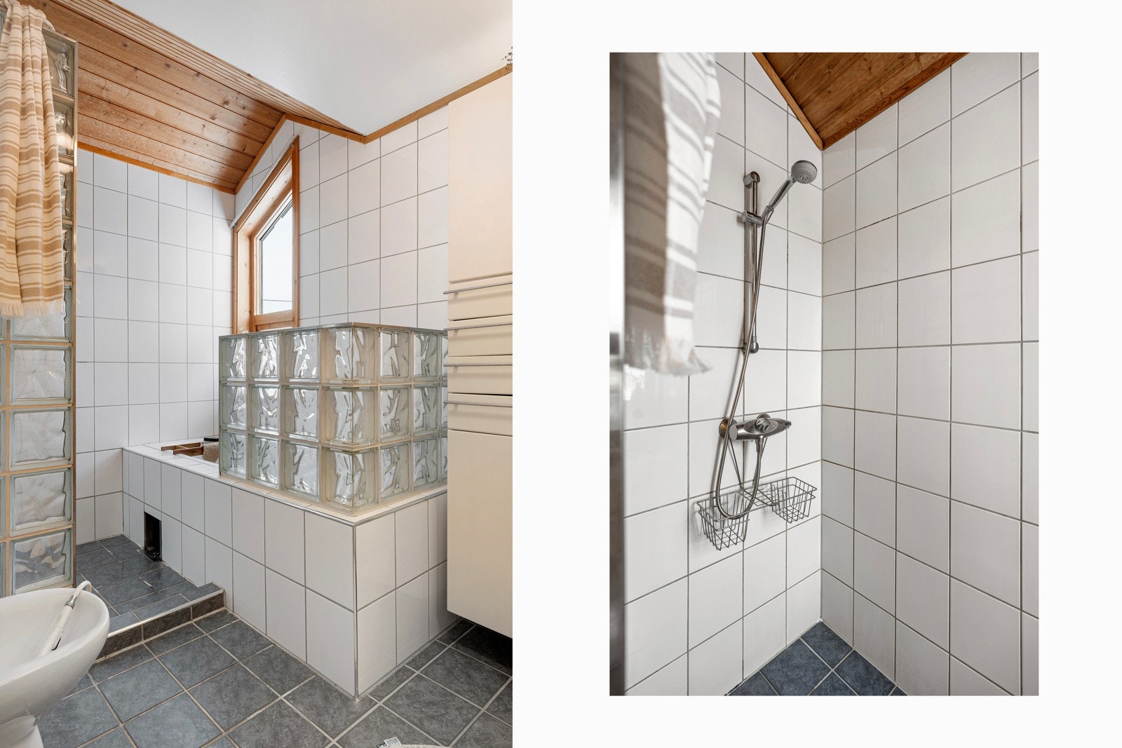 Hovedbadet har både dusj og badekar.