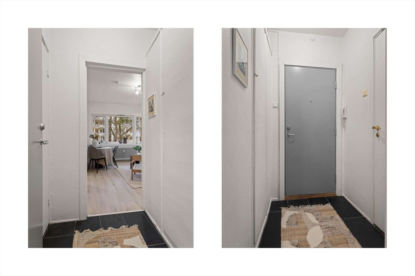 Lys entré med plass til oppbevaring av yttertøy og sko. Skap for diverse oppbevaring. Galleribilde