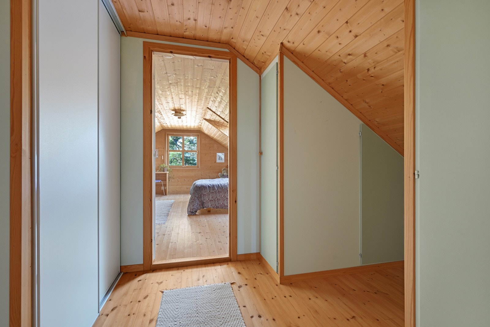 Gang med skyvedørsgarderobe i loftetasjen. Galleribilde