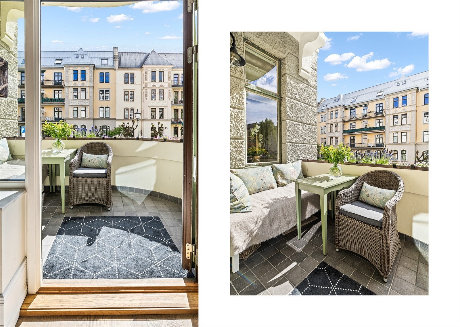 Fra spisestuen åpner dørene seg til en balkong på ca. 5 kvm - et ettertraktet uterom med vakker utsikt. Galleribilde