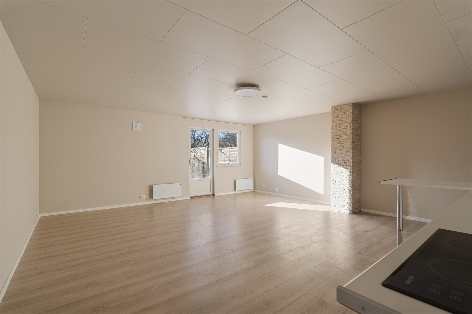 Fra stuen er det direkte utgang til en av boligens to private uteplasser. Galleribilde