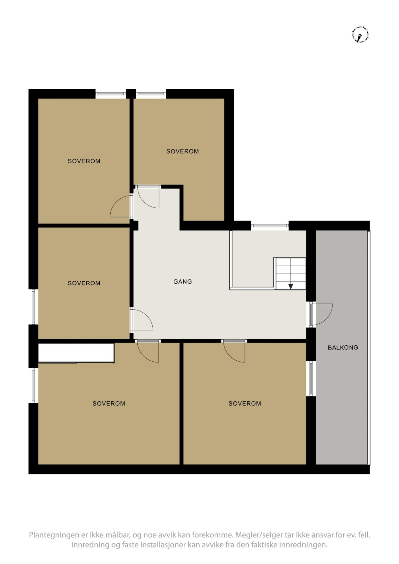 Andre etasje er en privat sone med fire soverom, bad og utgang til veranda. Galleribilde