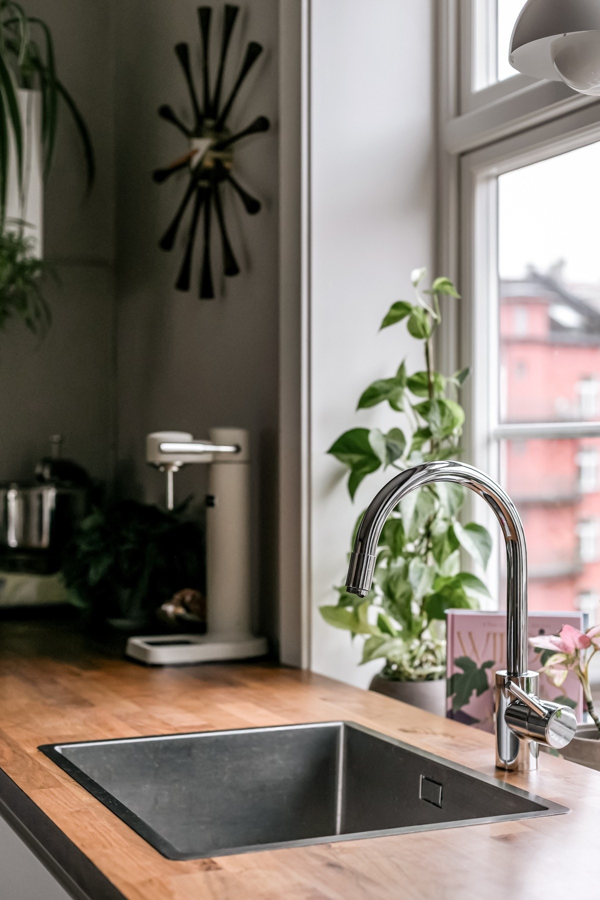 Armaturen på kjøkkenet har uttrekkbar kran. Galleribilde