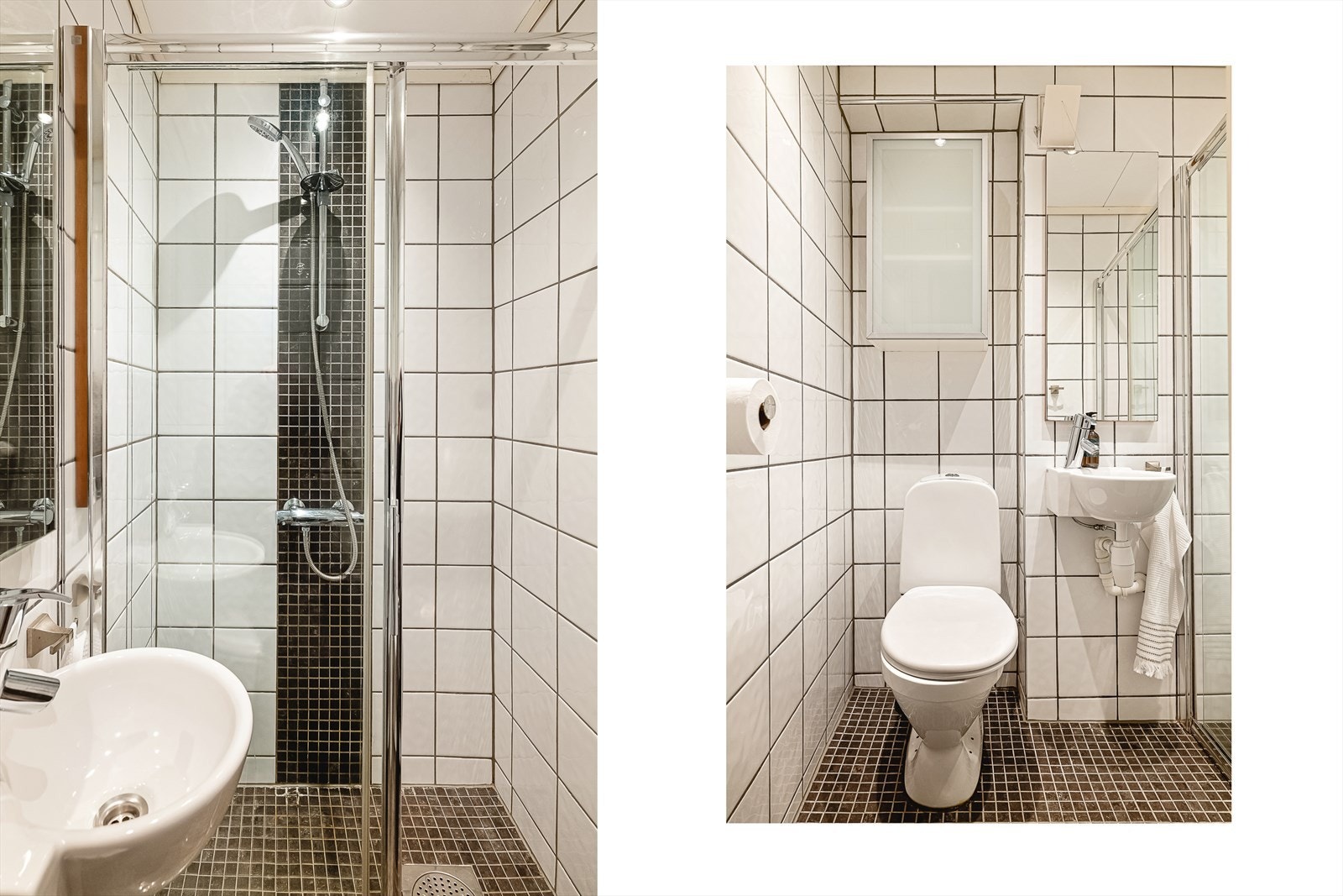 Klassisk bad med varme i gulv - leiligheten har opplegg for vaskemaskin og tørketrommel i egen bod. Hvitevarer medfølger handelen. Galleribilde