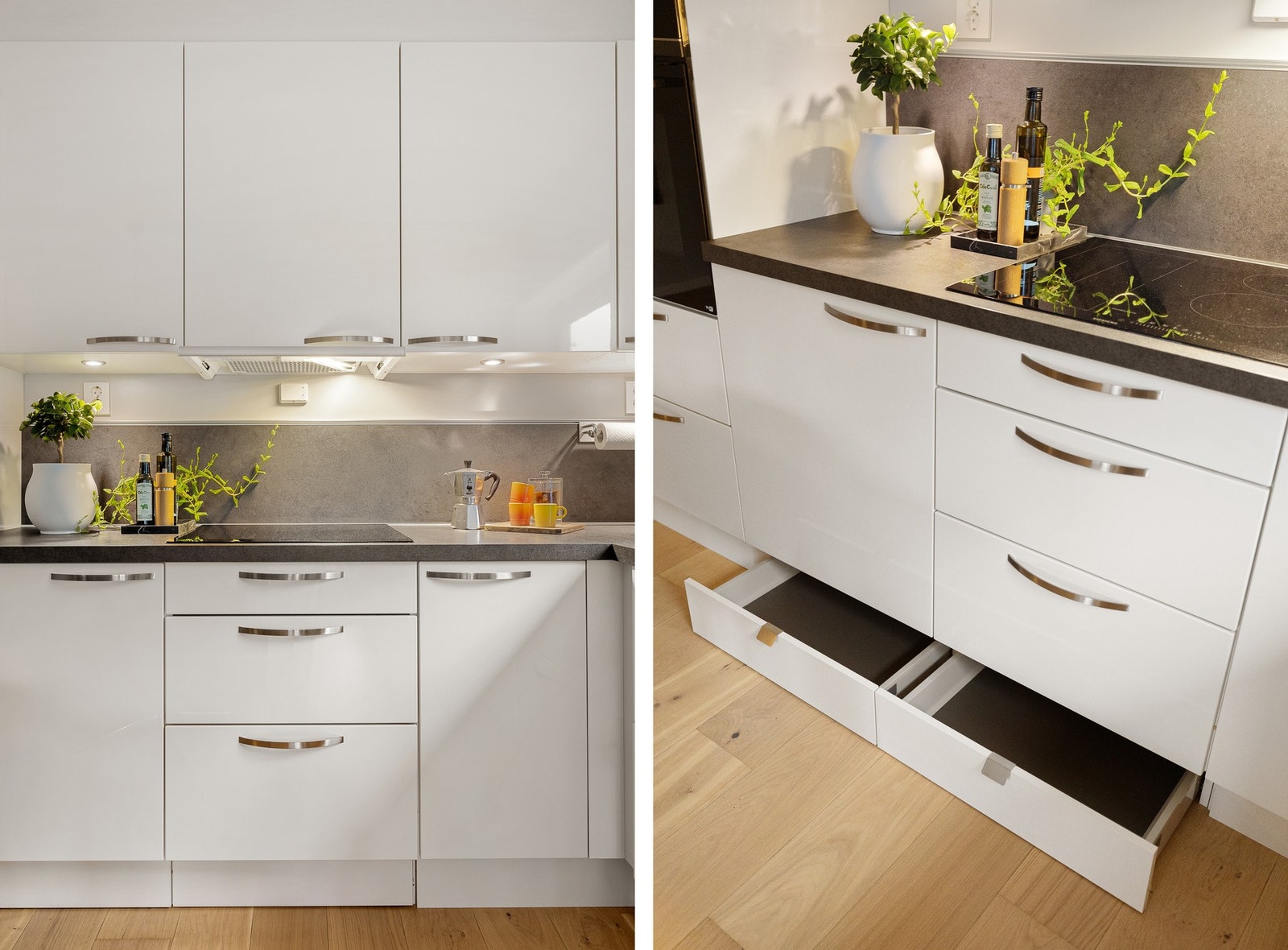 Praktiske løsninger med skuffer i sokkelen. Galleribilde