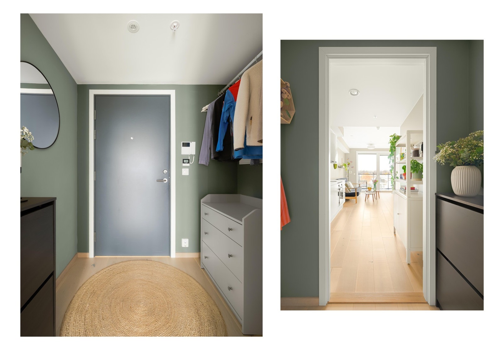 Entreen er innbydende, med masse plass til oppbevaring. Galleribilde