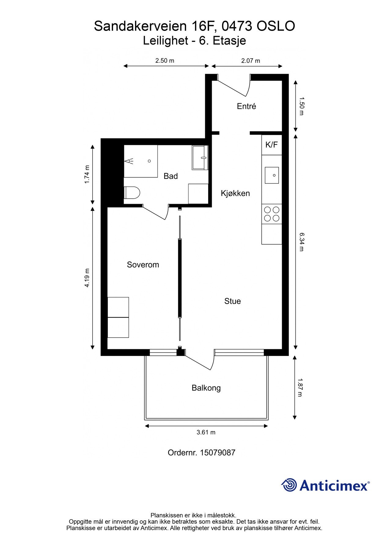 Før vi fortsetter, tar vi en titt på boligens planskisse. I tillegg til innvendig areal, disponerer leiligheten én kjellerbod på 6 kvm. Galleribilde