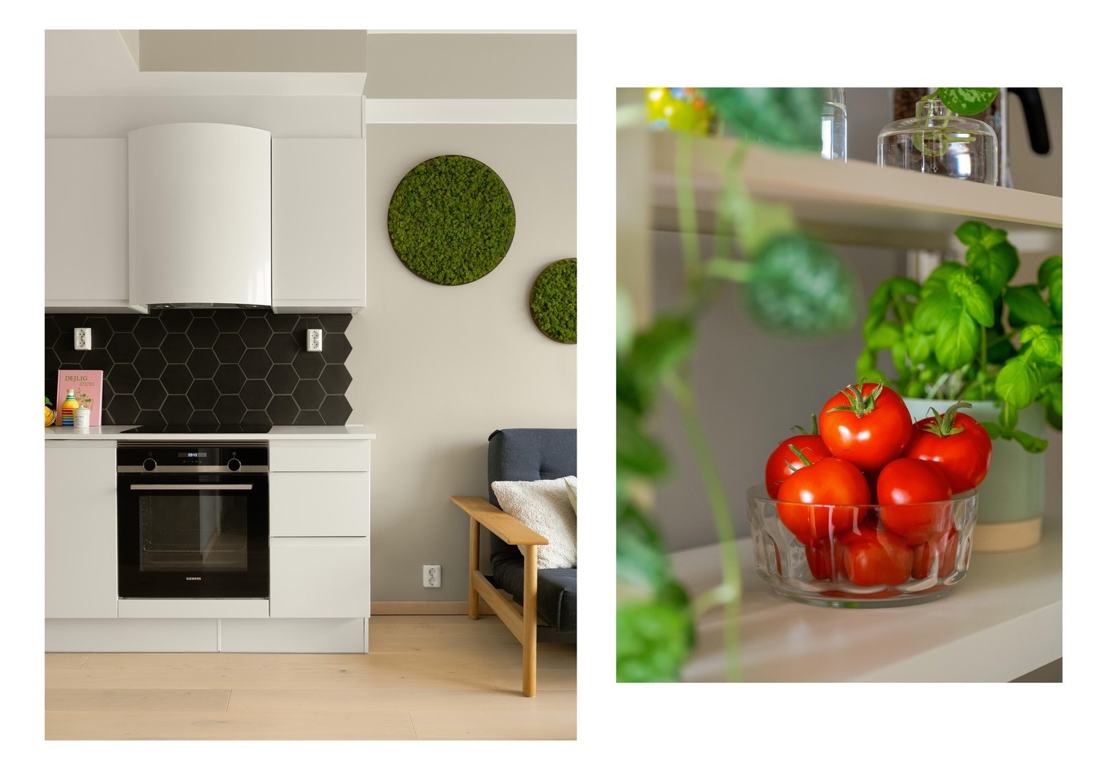 Kjøkkenet er stilrent med et tidløst uttrykk, og var i likhet med resten av leiligheten helt nytt i 2020. Galleribilde