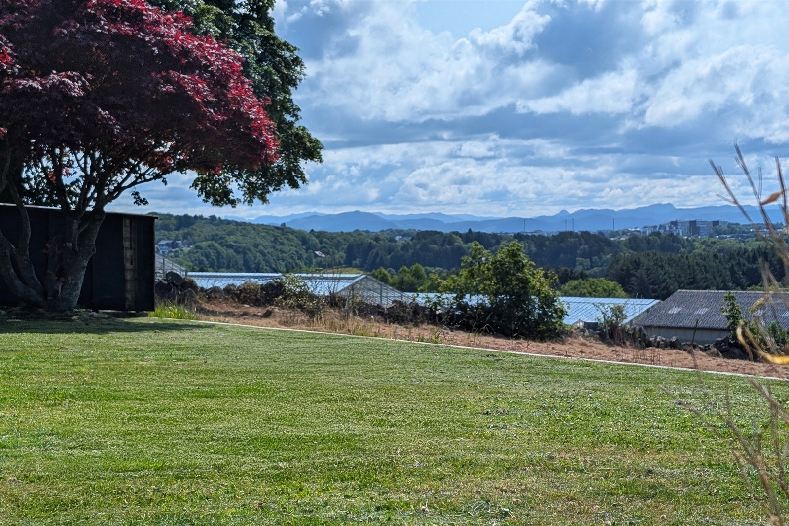 Fra hagen har du en fredelig og usjenert utsikt over grønne jorder. Galleribilde